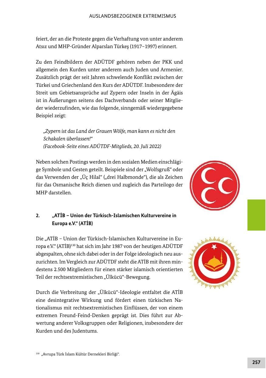 Seite 257 des Verfassungsschutzbericht 2022 Bund