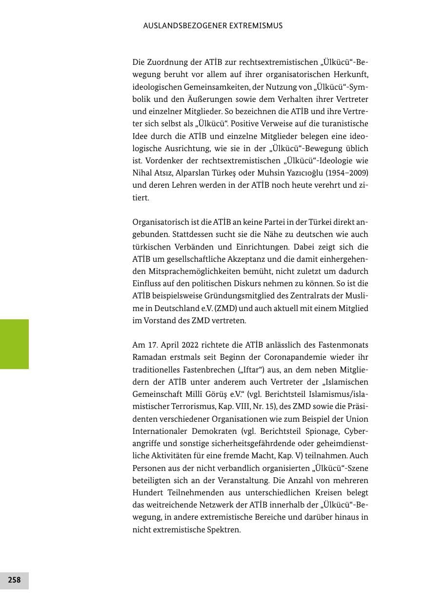 Seite 258 des Verfassungsschutzbericht 2022 Bund