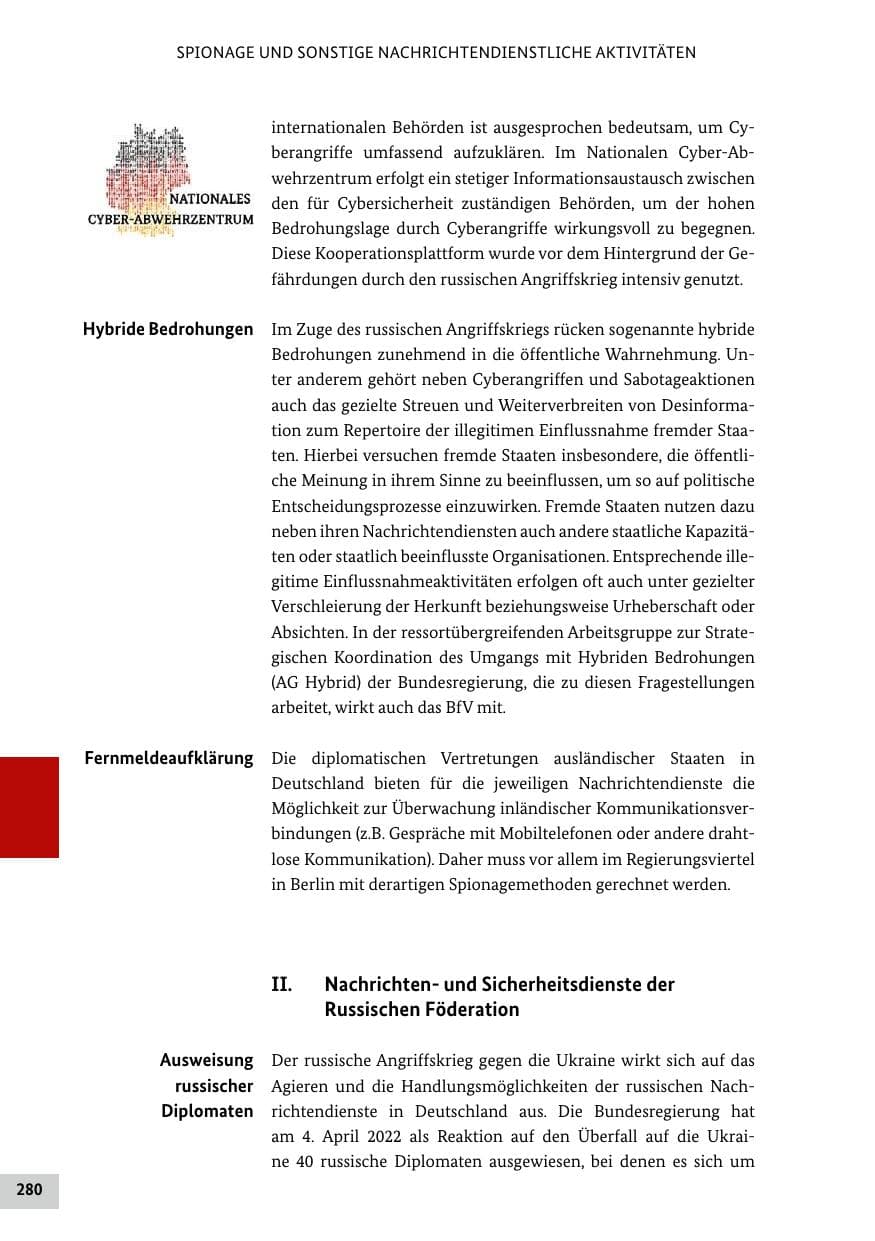 Seite 280 des Verfassungsschutzbericht 2022 Bund