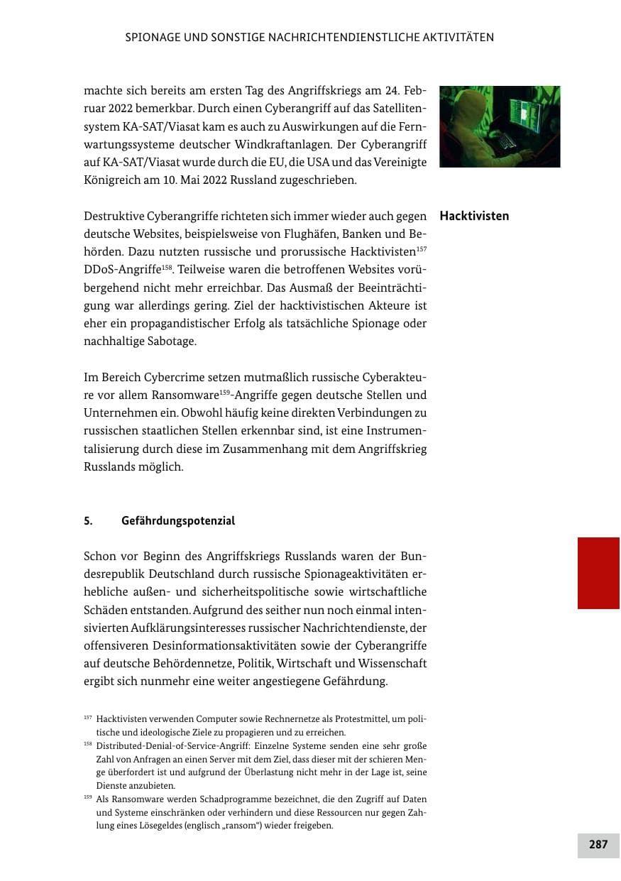 Seite 287 des Verfassungsschutzbericht 2022 Bund