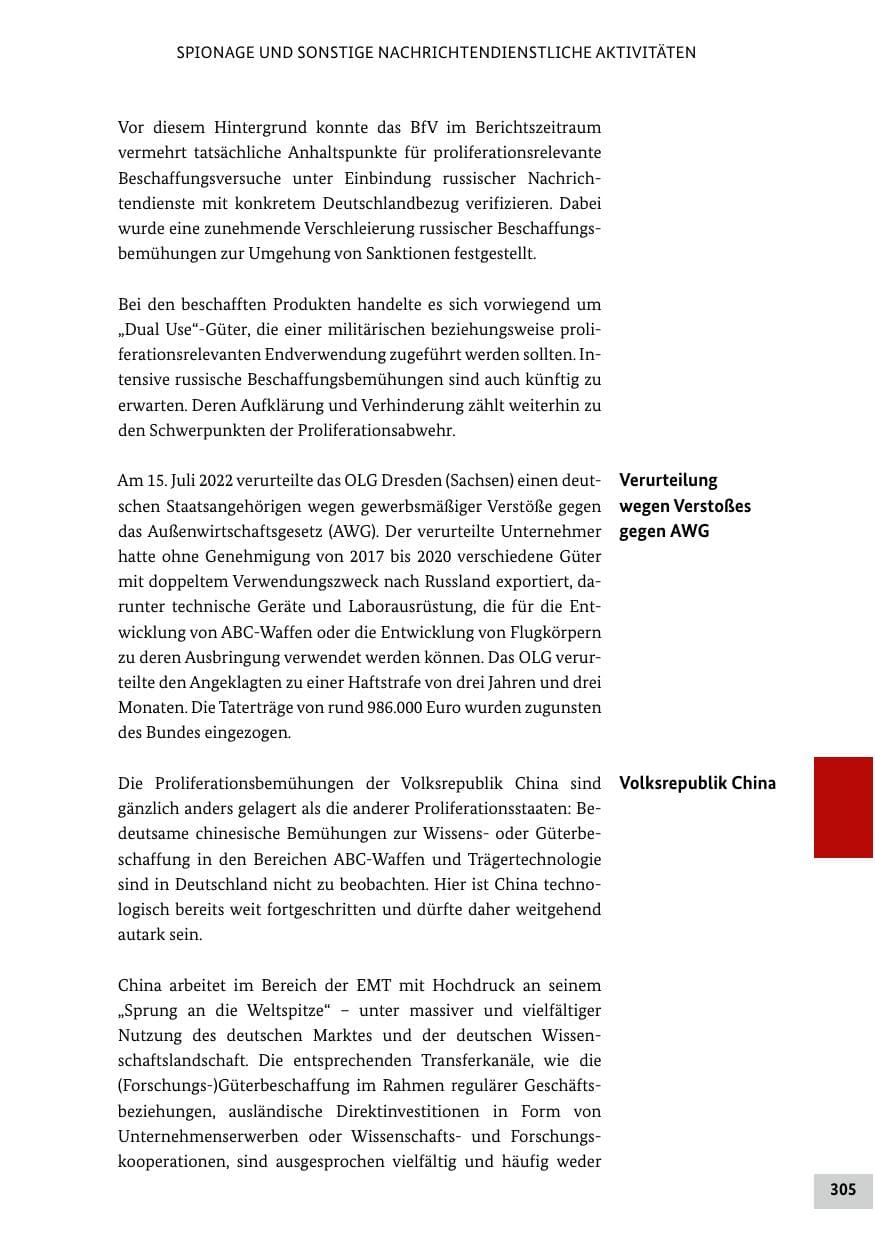 Seite 305 des Verfassungsschutzbericht 2022 Bund