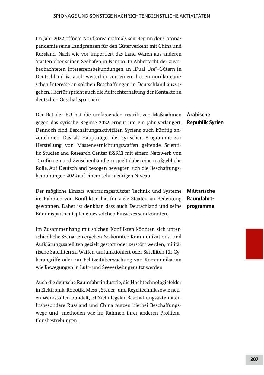 Seite 307 des Verfassungsschutzbericht 2022 Bund