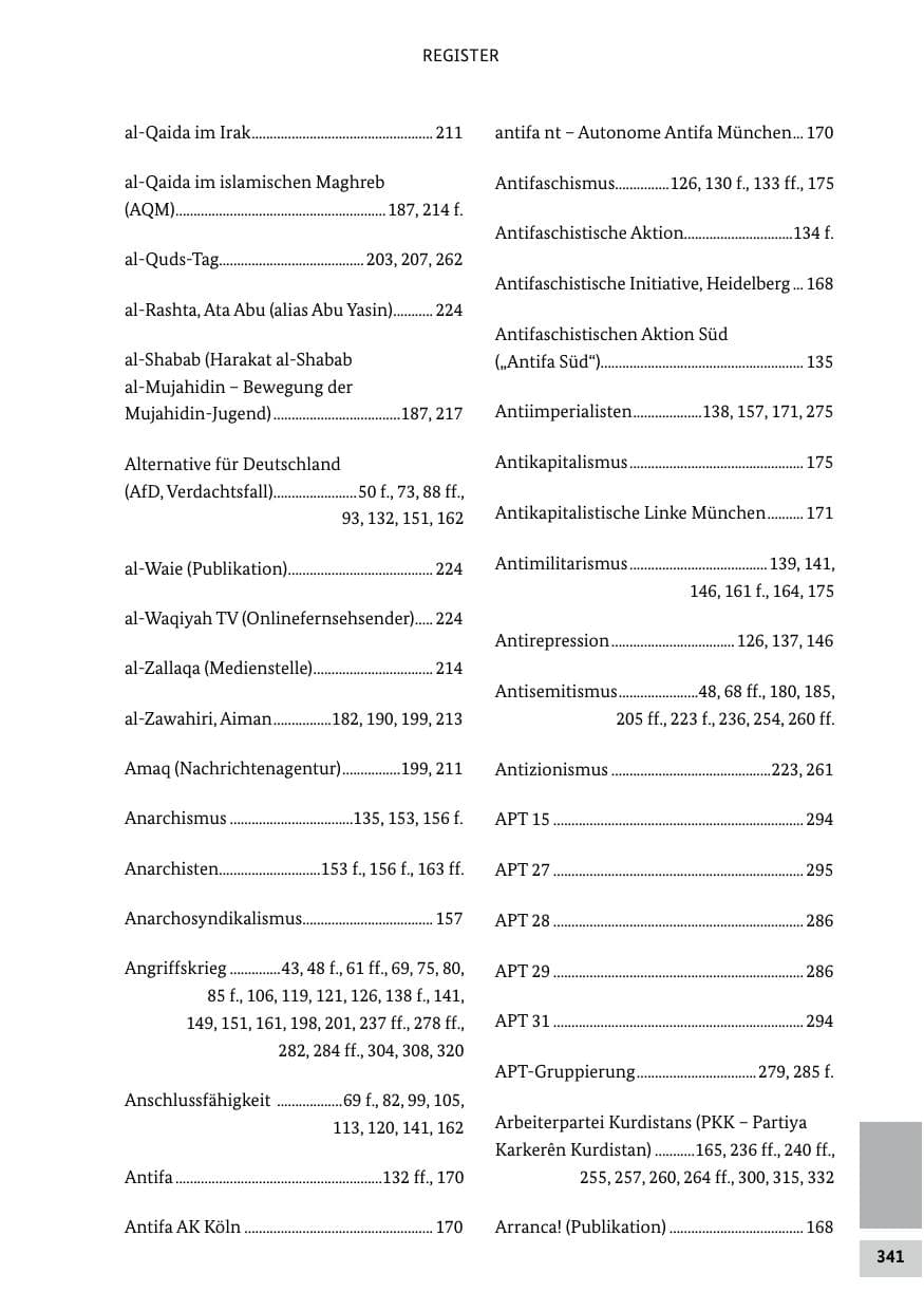 Seite 341 des Verfassungsschutzbericht 2022 Bund