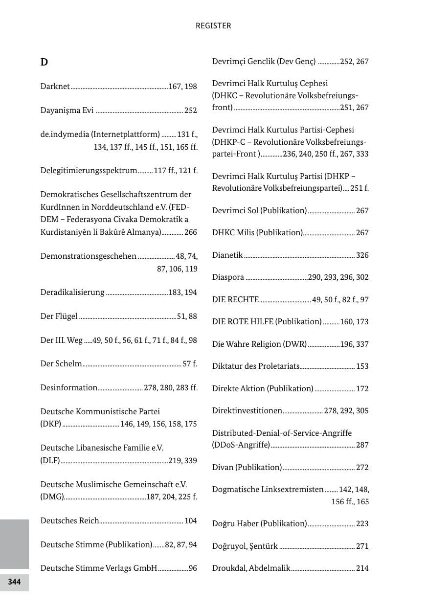 Seite 344 des Verfassungsschutzbericht 2022 Bund
