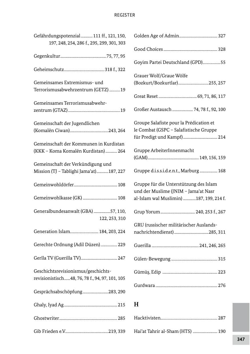 Seite 347 des Verfassungsschutzbericht 2022 Bund