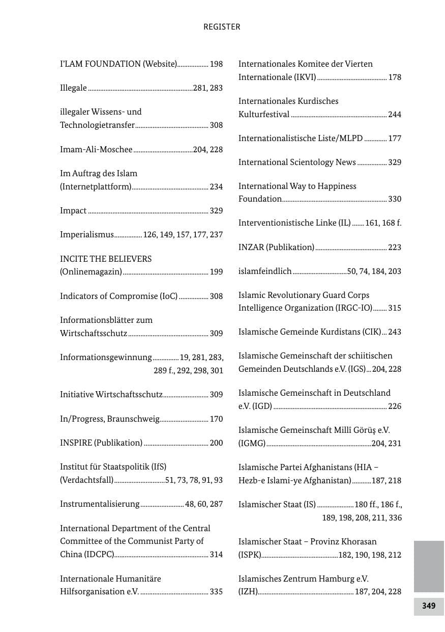 Seite 349 des Verfassungsschutzbericht 2022 Bund