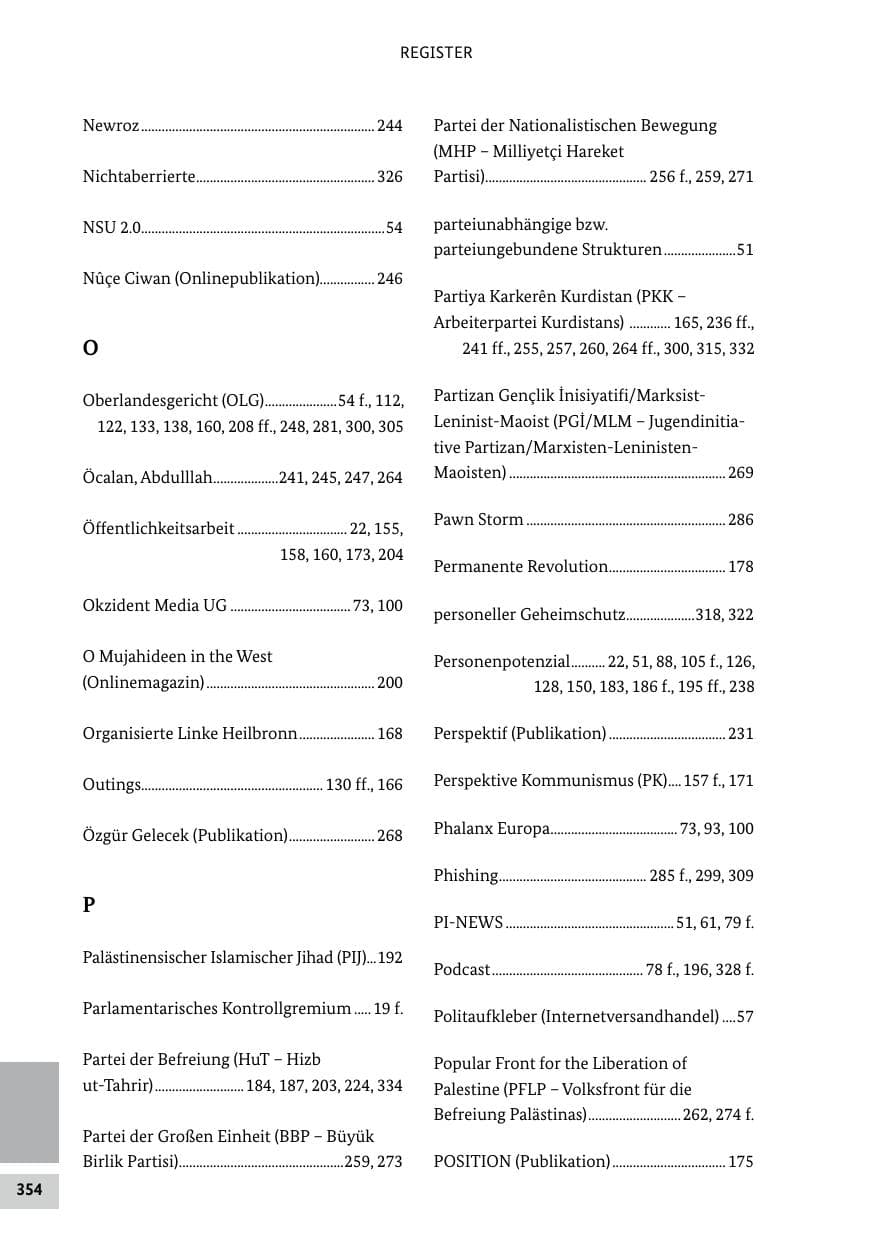 Seite 354 des Verfassungsschutzbericht 2022 Bund