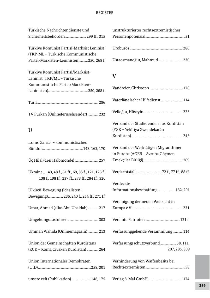 Seite 359 des Verfassungsschutzbericht 2022 Bund