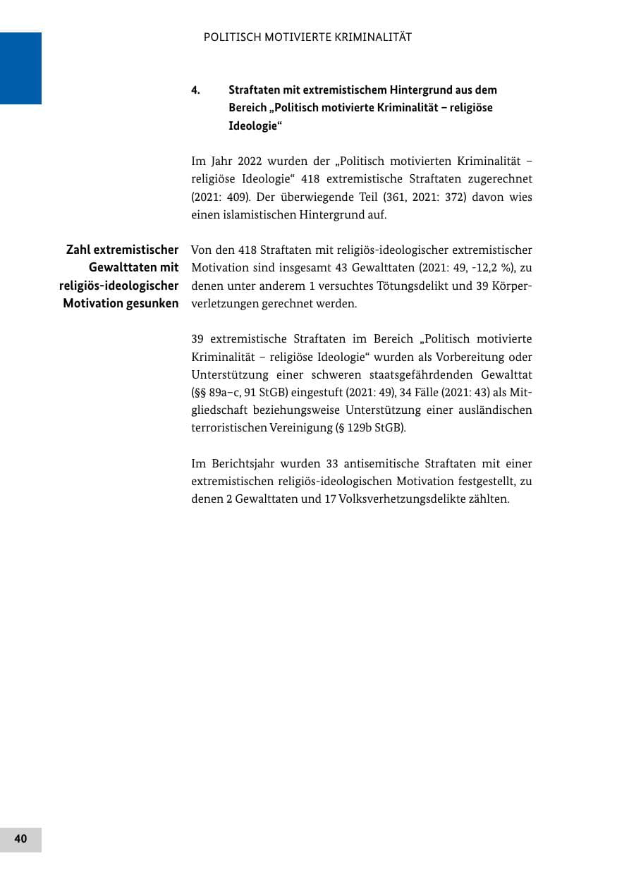 Seite 40 des Verfassungsschutzbericht 2022 Bund