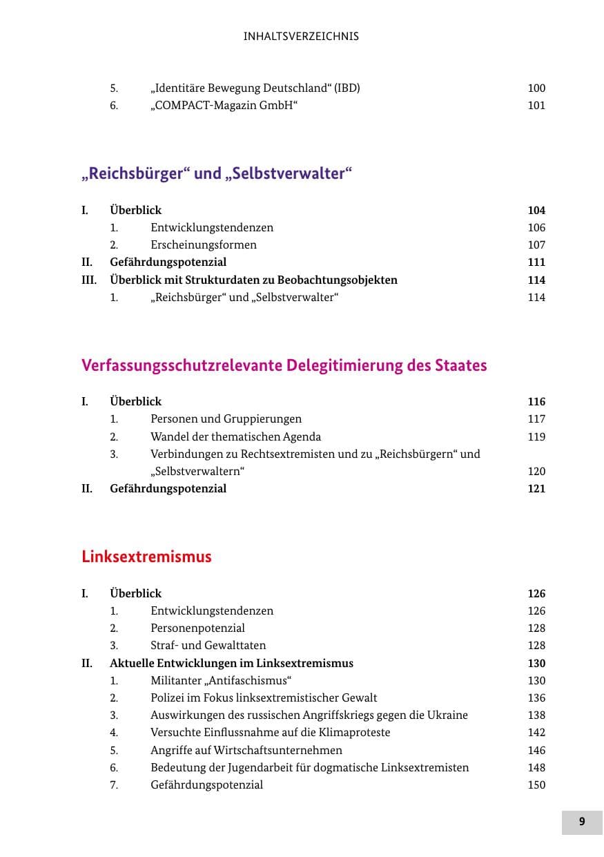 Seite 9 des Verfassungsschutzbericht 2022 Bund