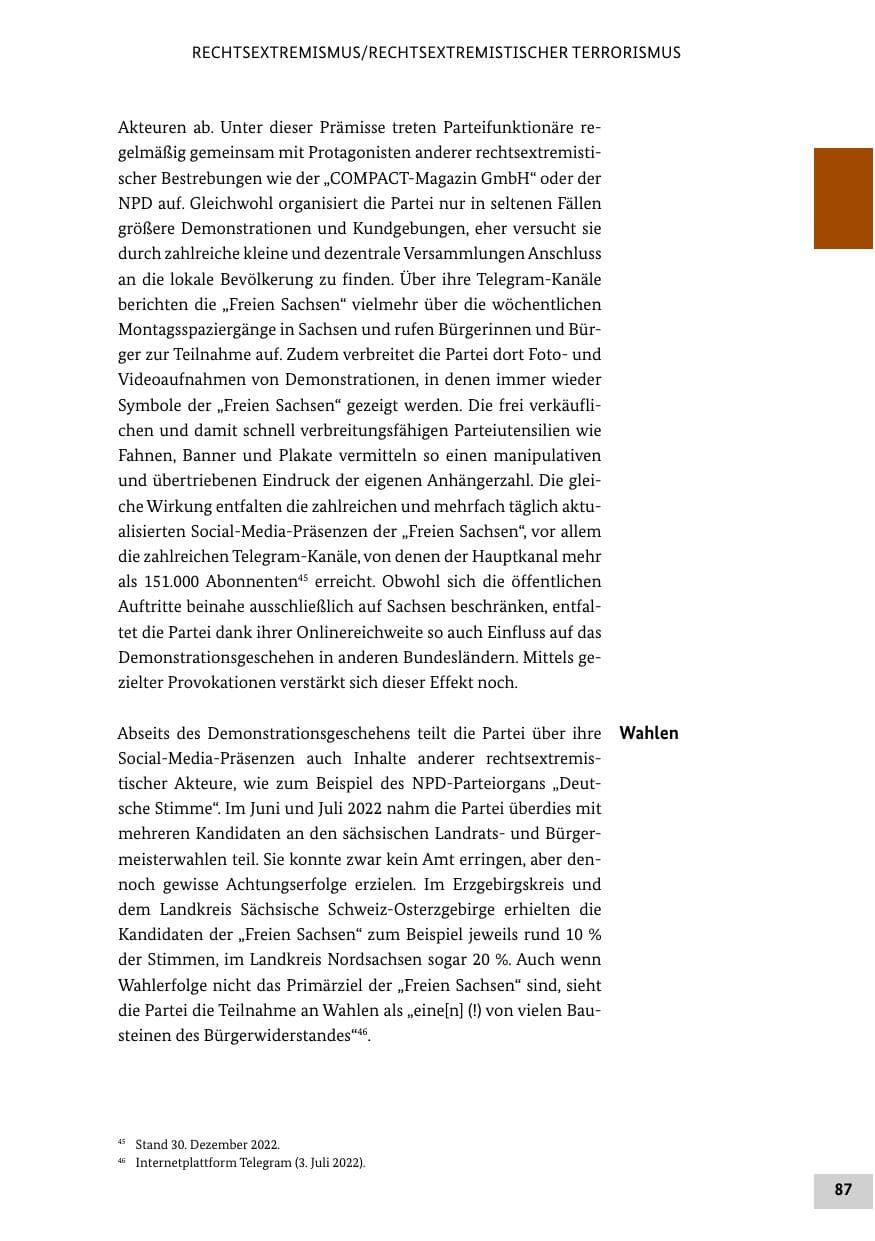 Seite 87 des Verfassungsschutzbericht 2022 Bund