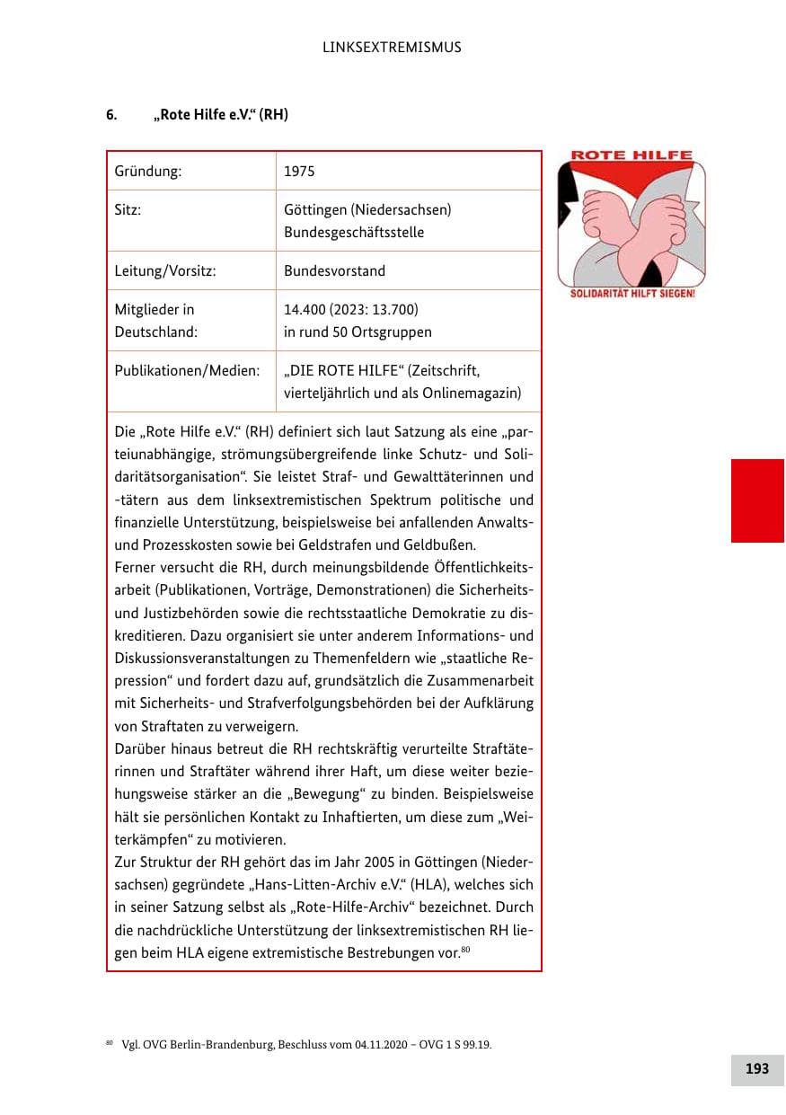 Seite 193 des Verfassungsschutzbericht 2024 Bund