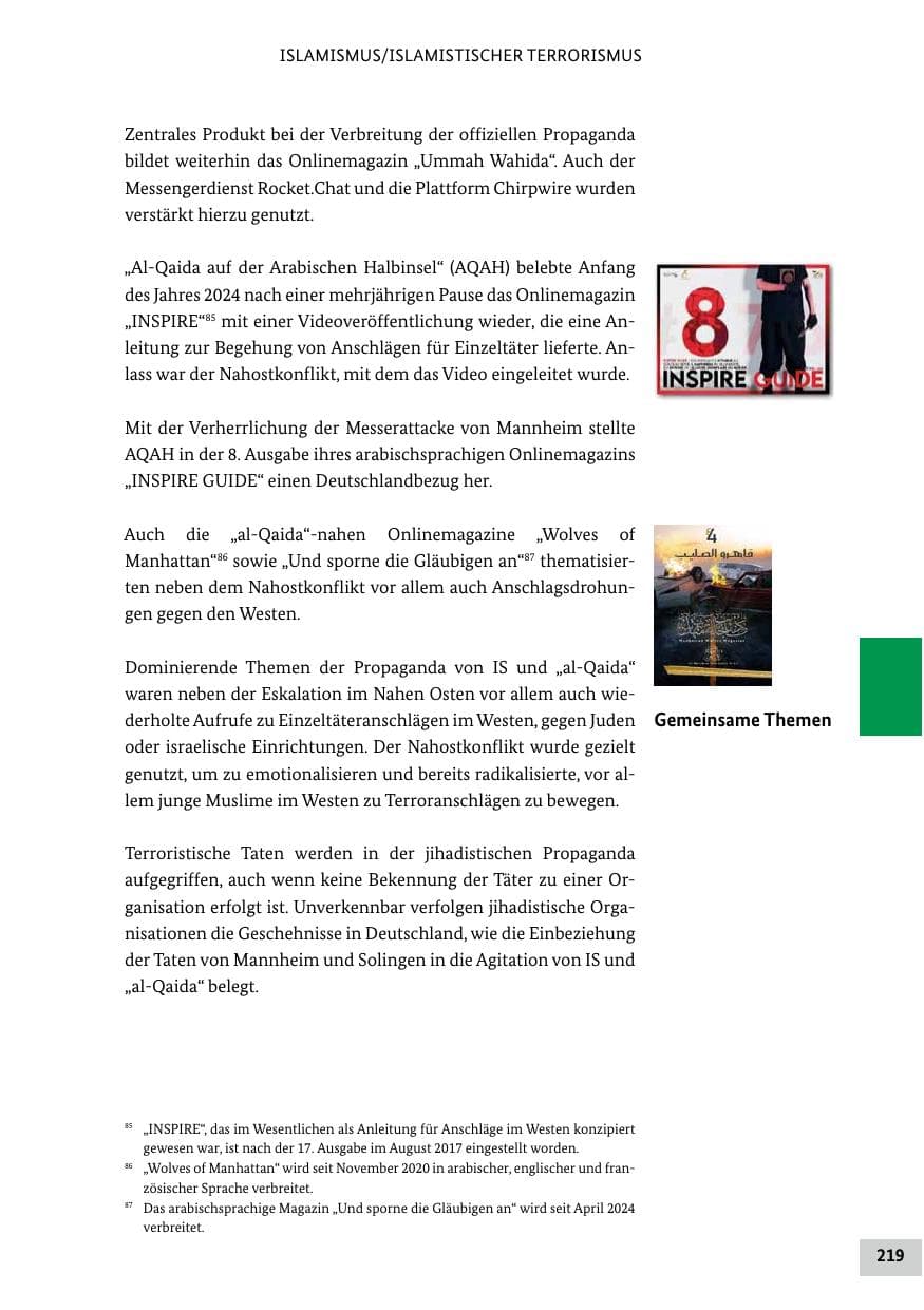 Seite 219 des Verfassungsschutzbericht 2024 Bund