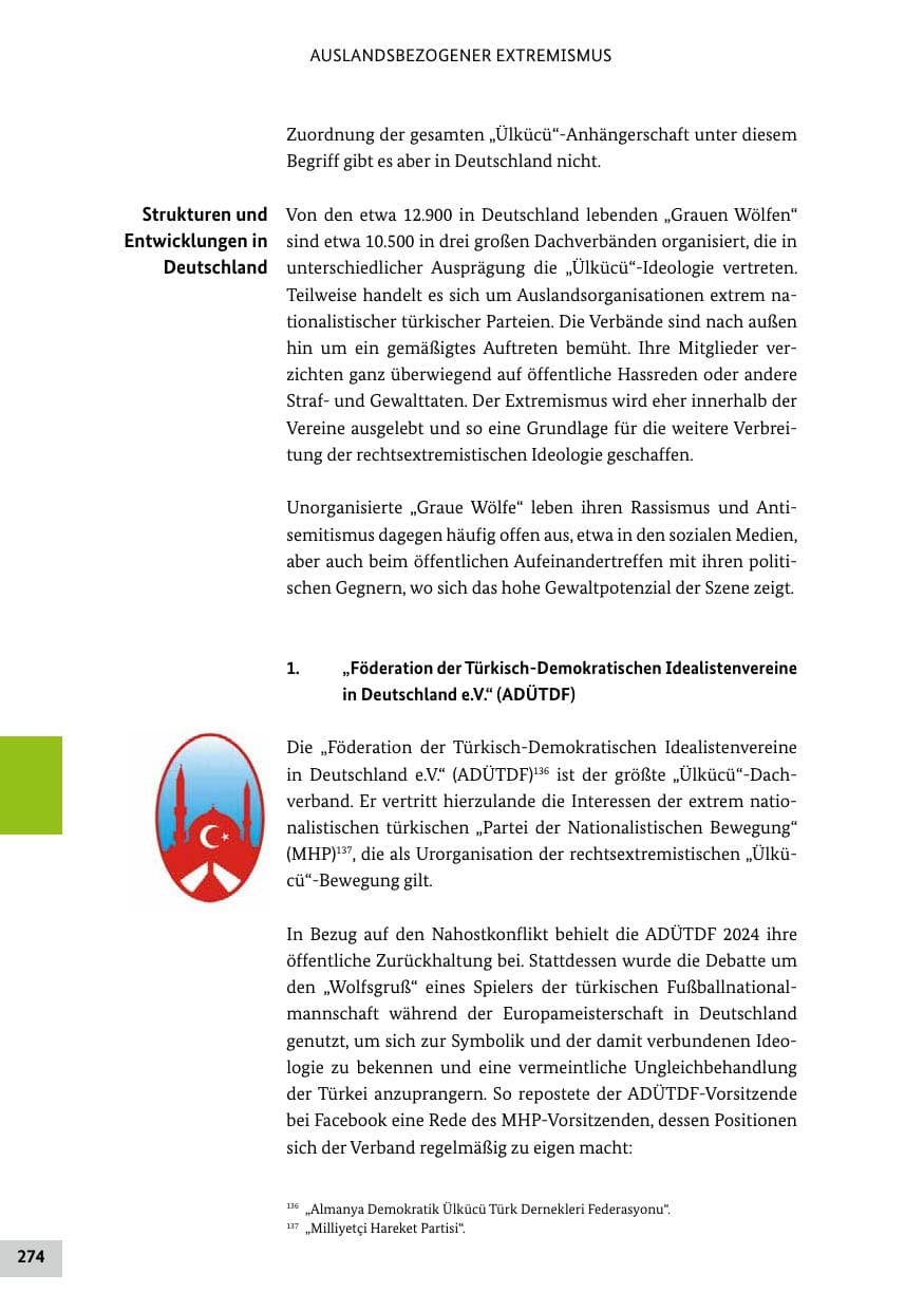 Seite 274 des Verfassungsschutzbericht 2024 Bund