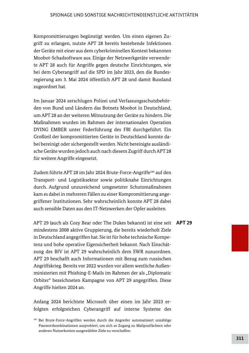 Seite 311 des Verfassungsschutzbericht 2024 Bund