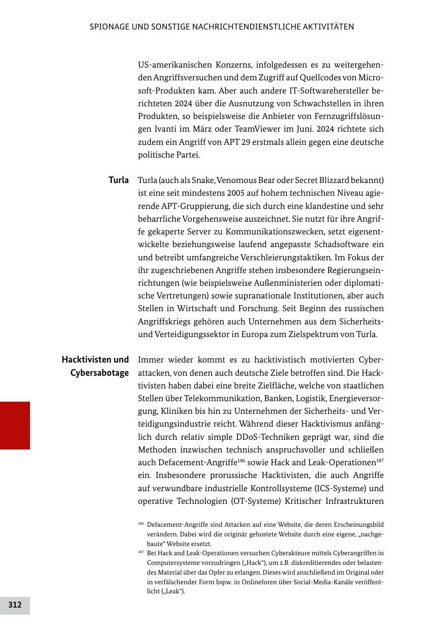 Seite 312 des Verfassungsschutzbericht 2024 Bund