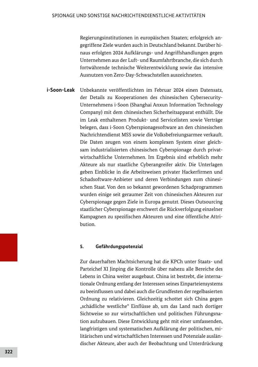 Seite 322 des Verfassungsschutzbericht 2024 Bund