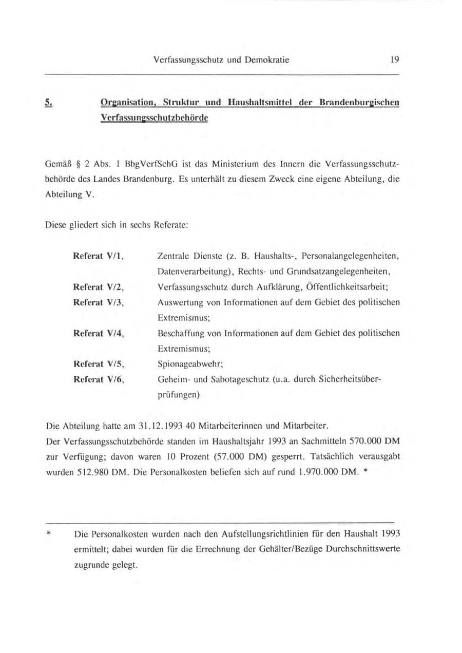 Seite 20 des Verfassungsschutzbericht 1993 Brandenburg