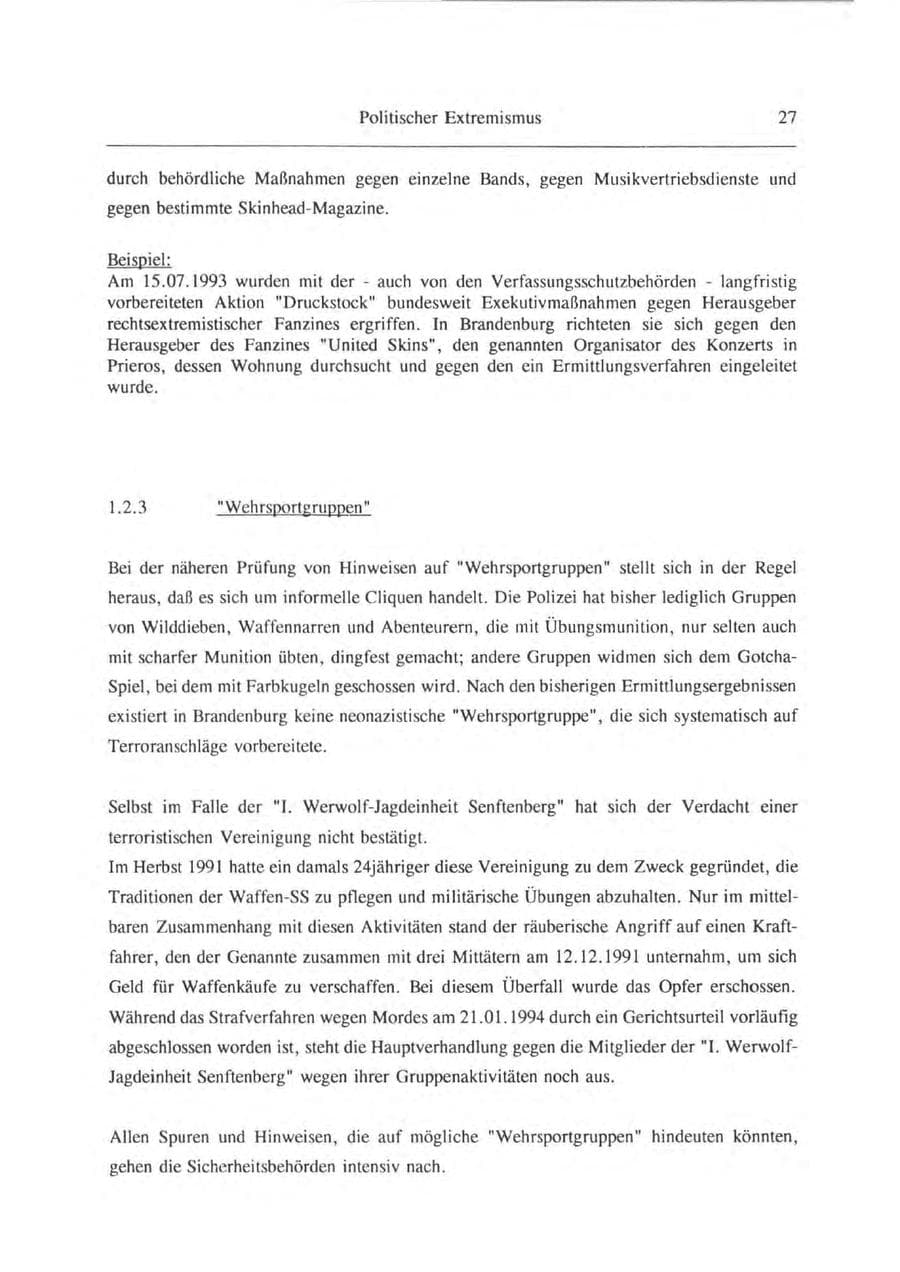 Seite 28 des Verfassungsschutzbericht 1993 Brandenburg