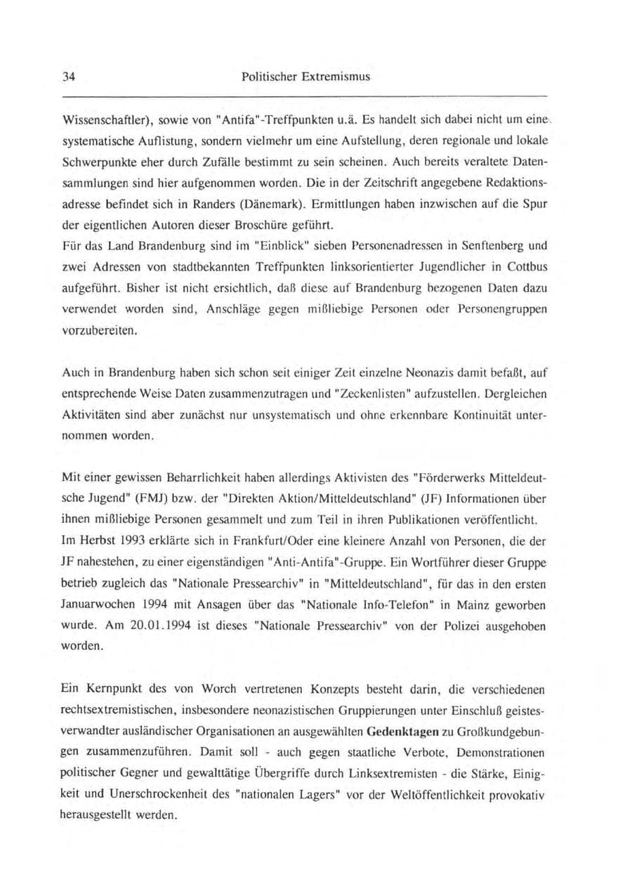 Seite 35 des Verfassungsschutzbericht 1993 Brandenburg