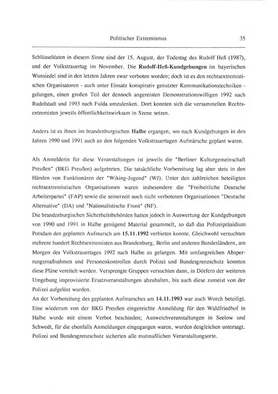 Seite 36 des Verfassungsschutzbericht 1993 Brandenburg