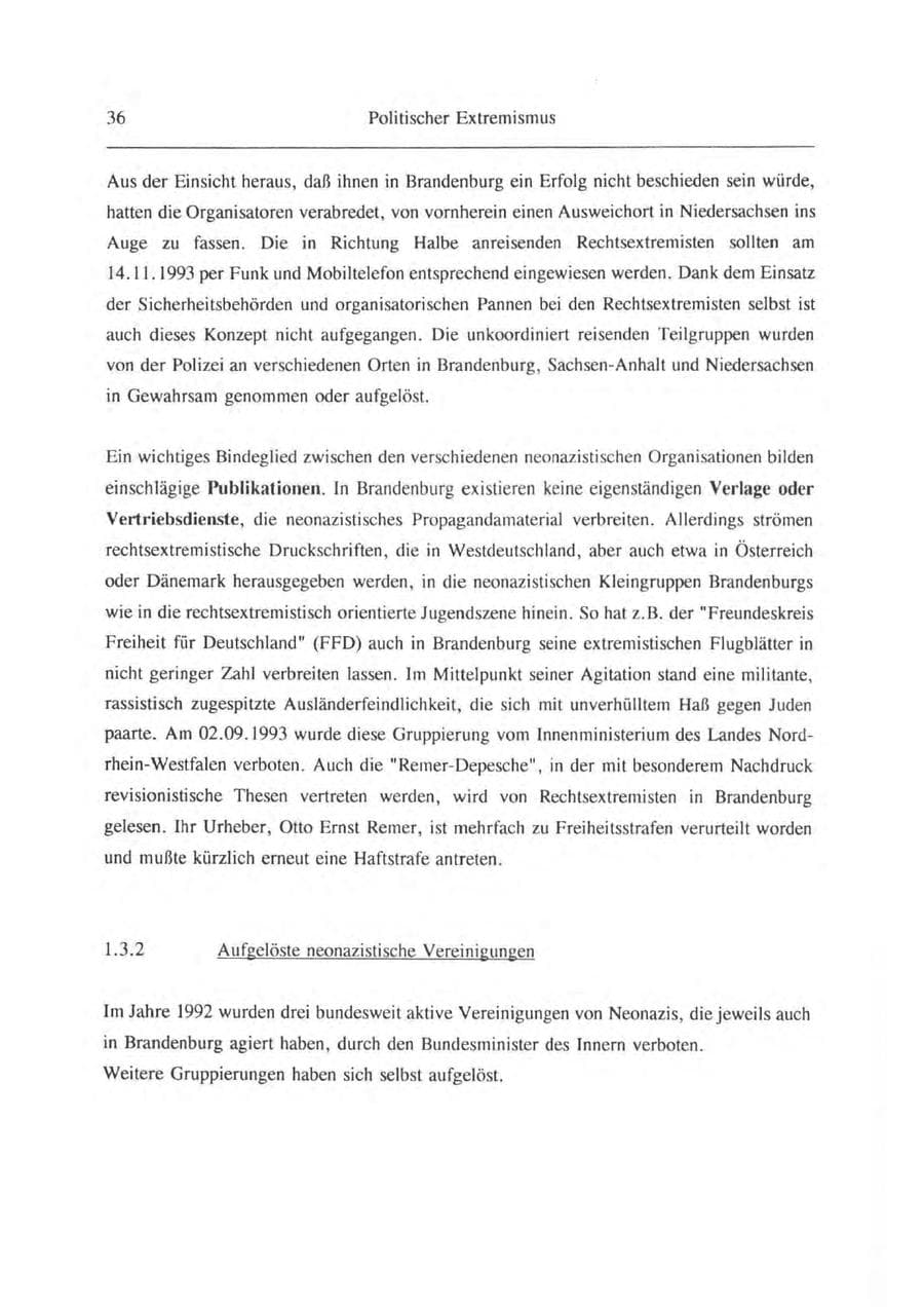 Seite 37 des Verfassungsschutzbericht 1993 Brandenburg