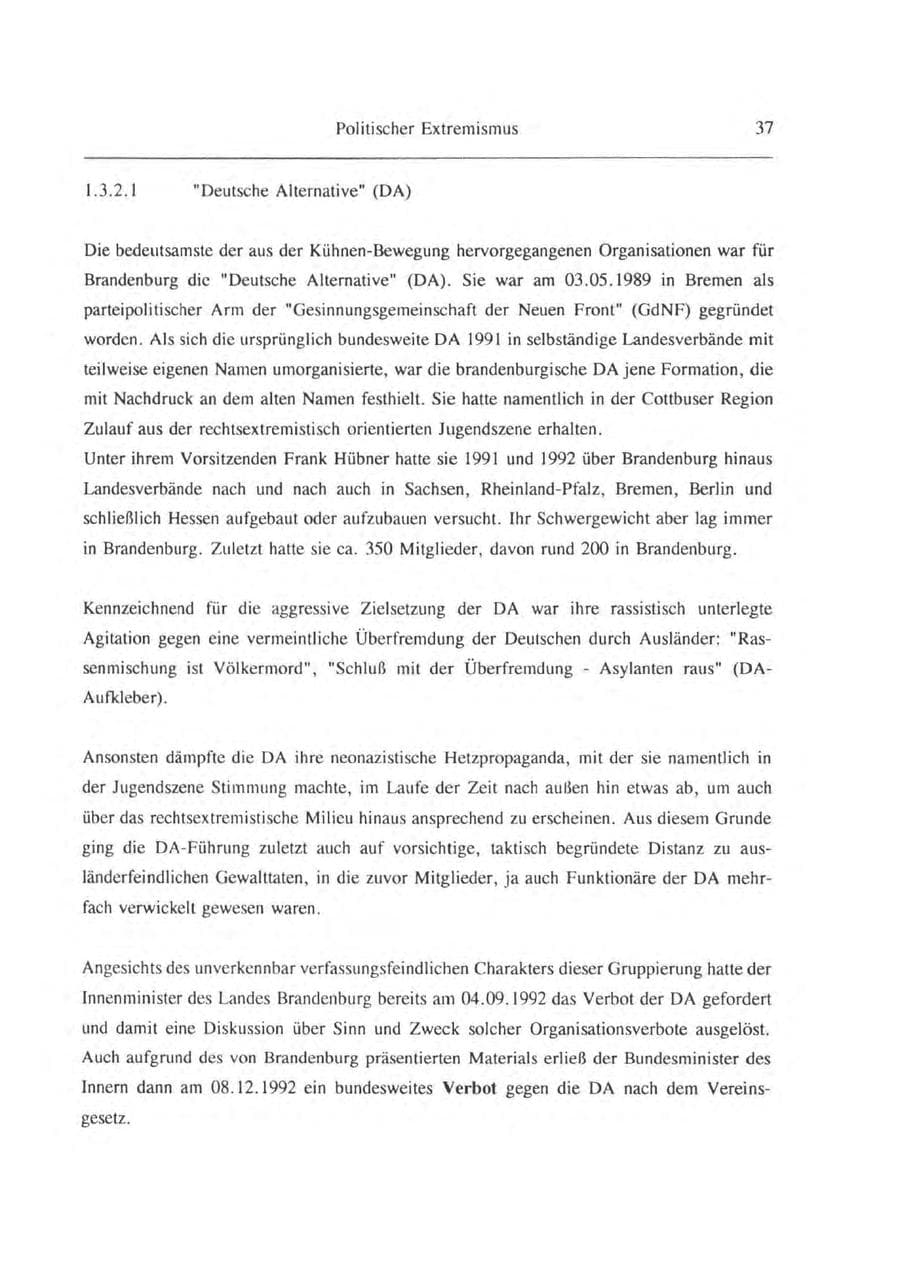 Seite 38 des Verfassungsschutzbericht 1993 Brandenburg