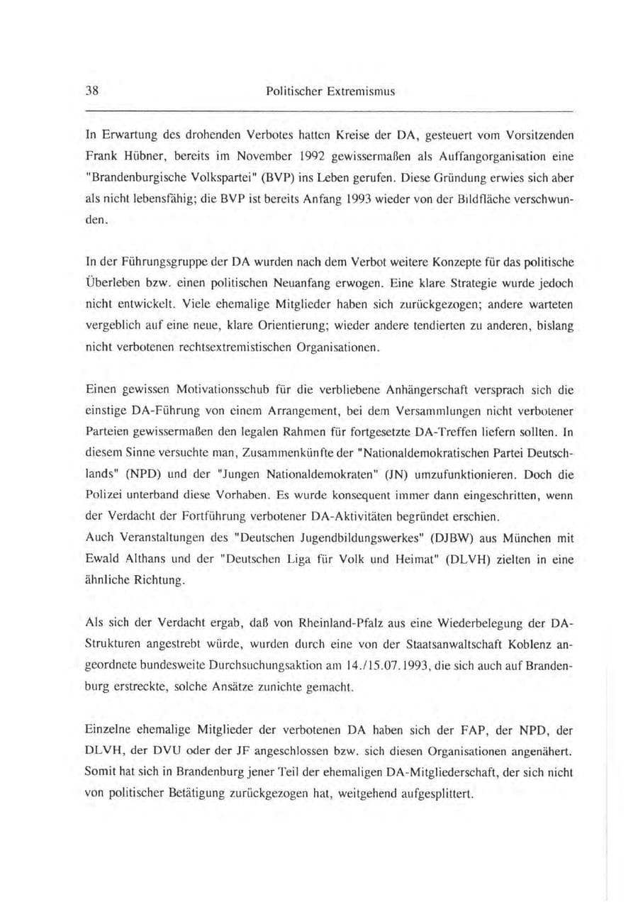 Seite 39 des Verfassungsschutzbericht 1993 Brandenburg