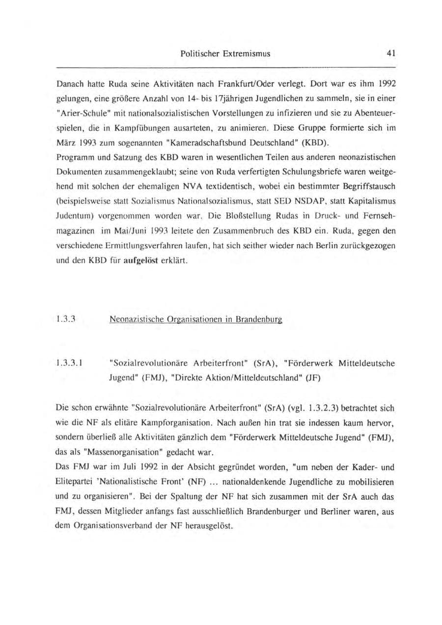 Seite 42 des Verfassungsschutzbericht 1993 Brandenburg