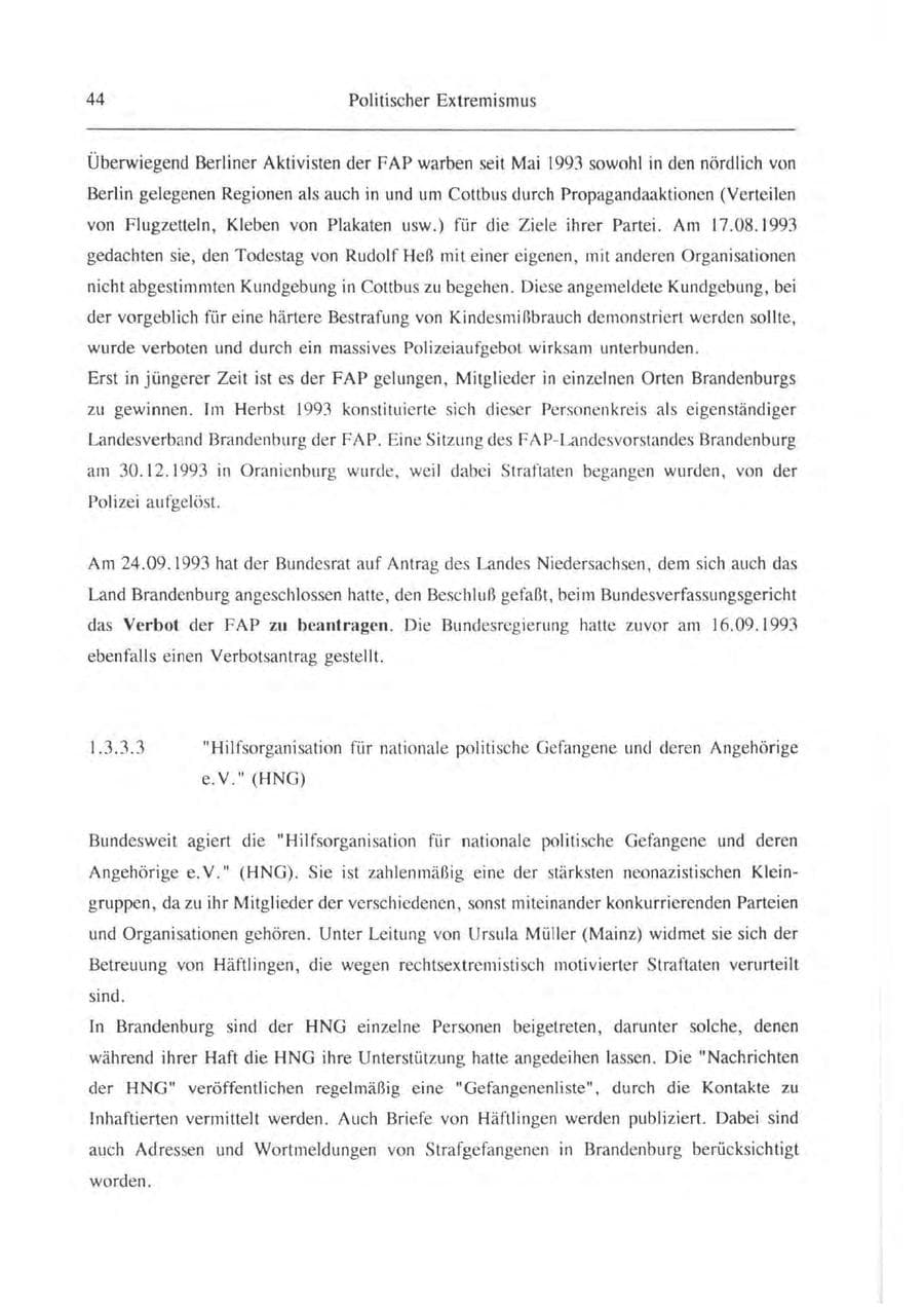 Seite 45 des Verfassungsschutzbericht 1993 Brandenburg