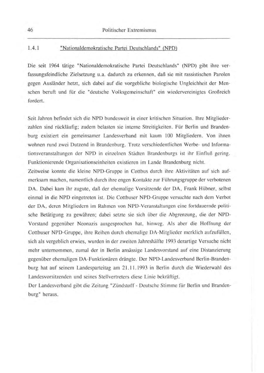 Seite 47 des Verfassungsschutzbericht 1993 Brandenburg