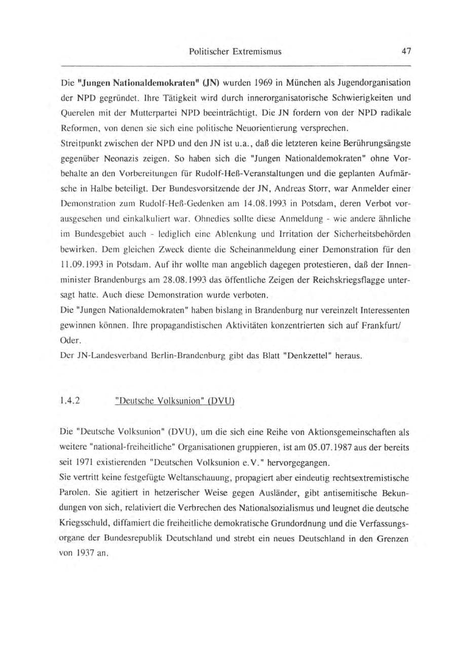 Seite 48 des Verfassungsschutzbericht 1993 Brandenburg