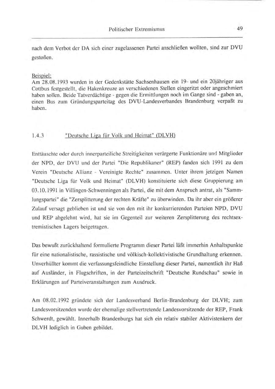 Seite 50 des Verfassungsschutzbericht 1993 Brandenburg