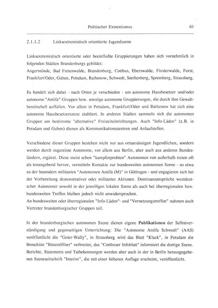 Seite 62 des Verfassungsschutzbericht 1993 Brandenburg