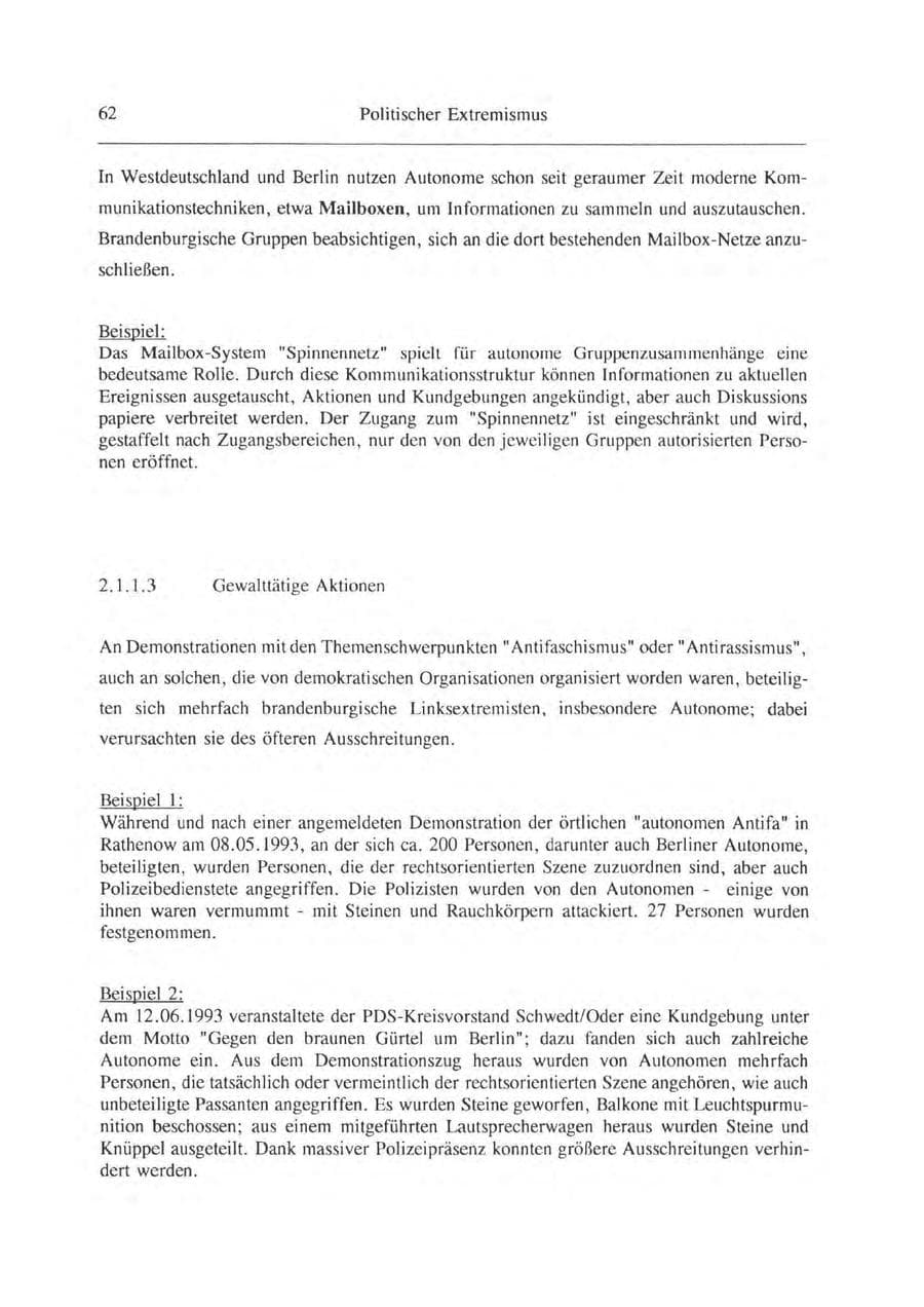 Seite 63 des Verfassungsschutzbericht 1993 Brandenburg