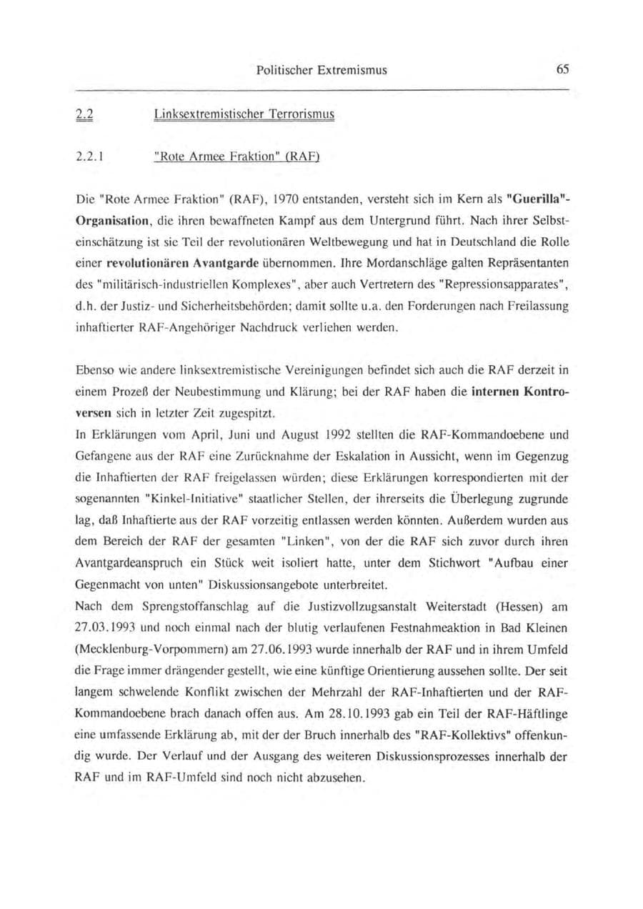 Seite 66 des Verfassungsschutzbericht 1993 Brandenburg