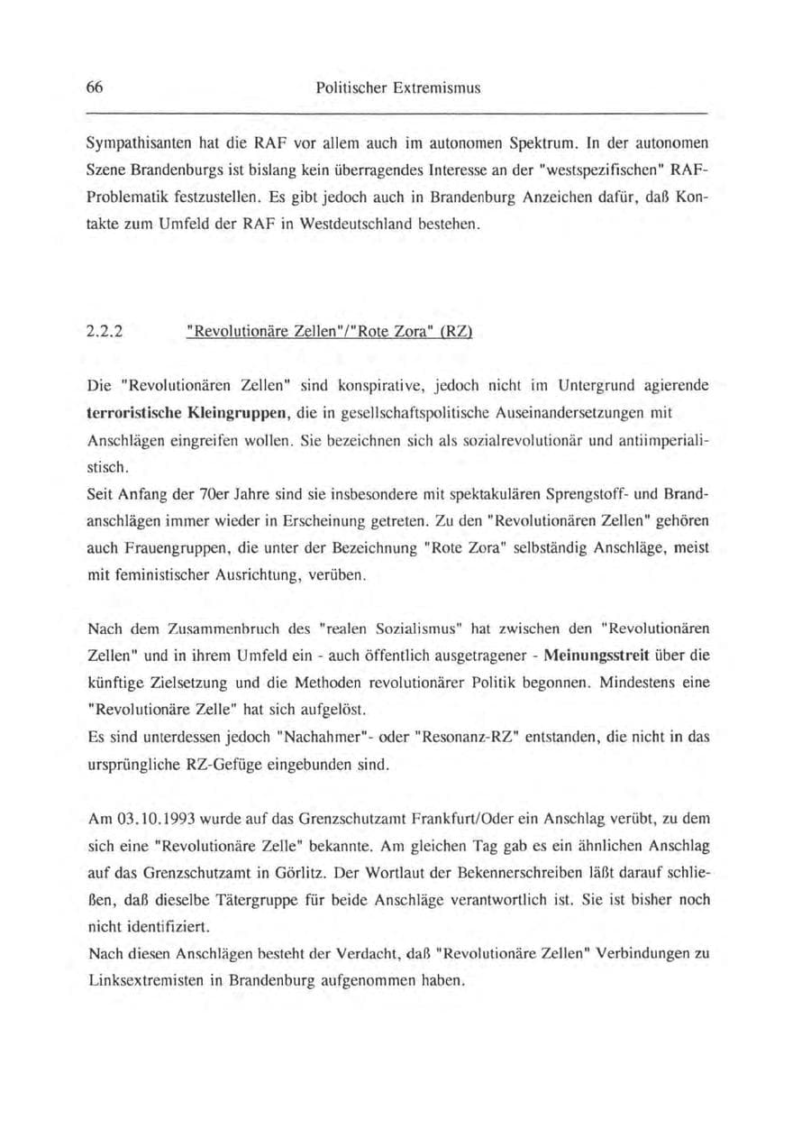 Seite 67 des Verfassungsschutzbericht 1993 Brandenburg