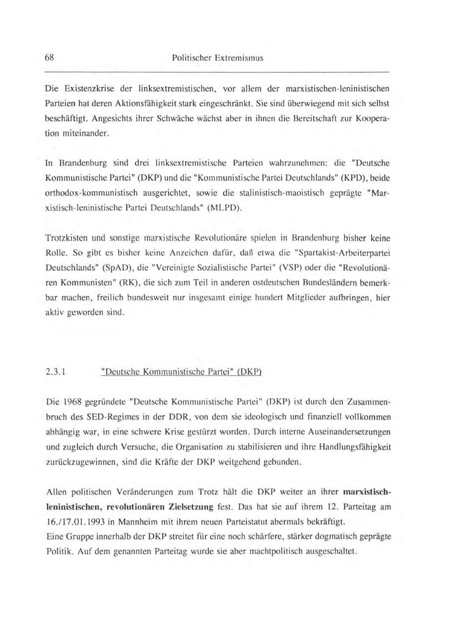 Seite 69 des Verfassungsschutzbericht 1993 Brandenburg