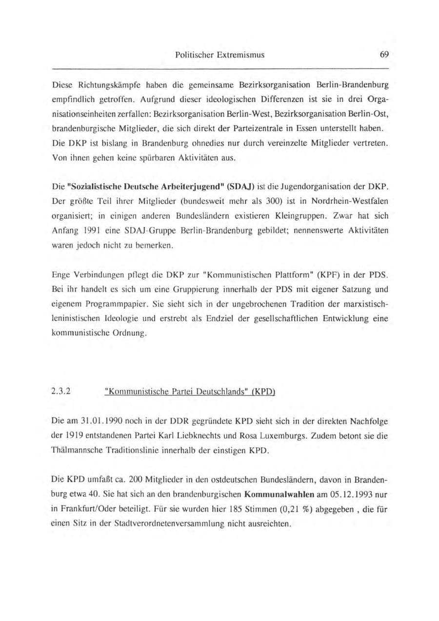 Seite 70 des Verfassungsschutzbericht 1993 Brandenburg