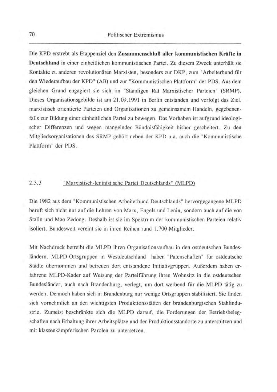 Seite 71 des Verfassungsschutzbericht 1993 Brandenburg