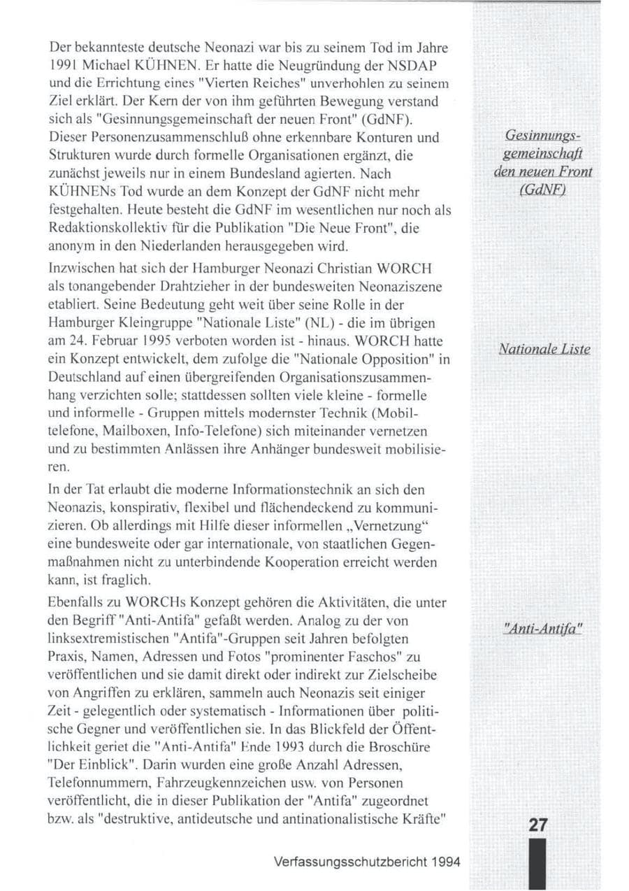 Seite 28 des Verfassungsschutzbericht 1994 Brandenburg