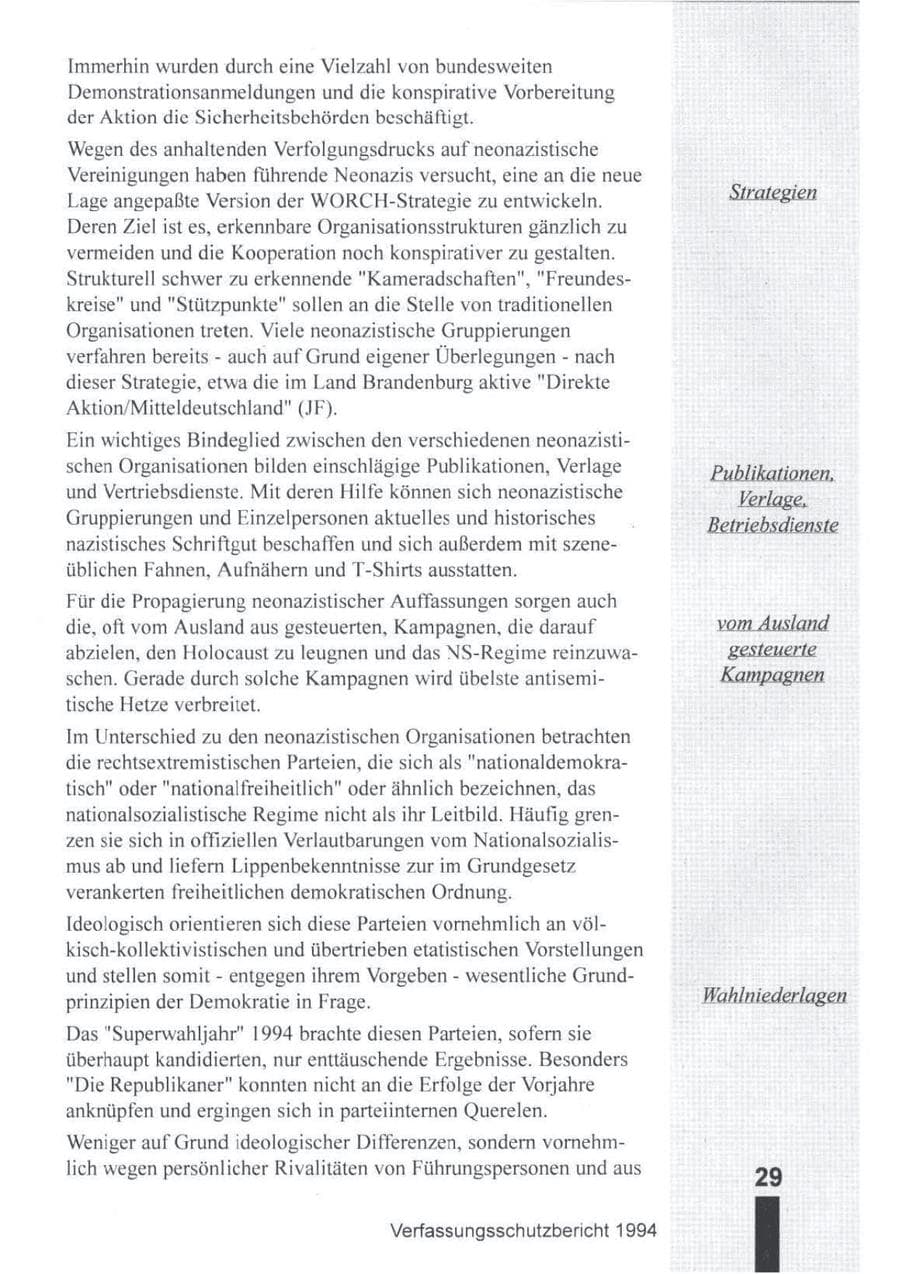 Seite 30 des Verfassungsschutzbericht 1994 Brandenburg