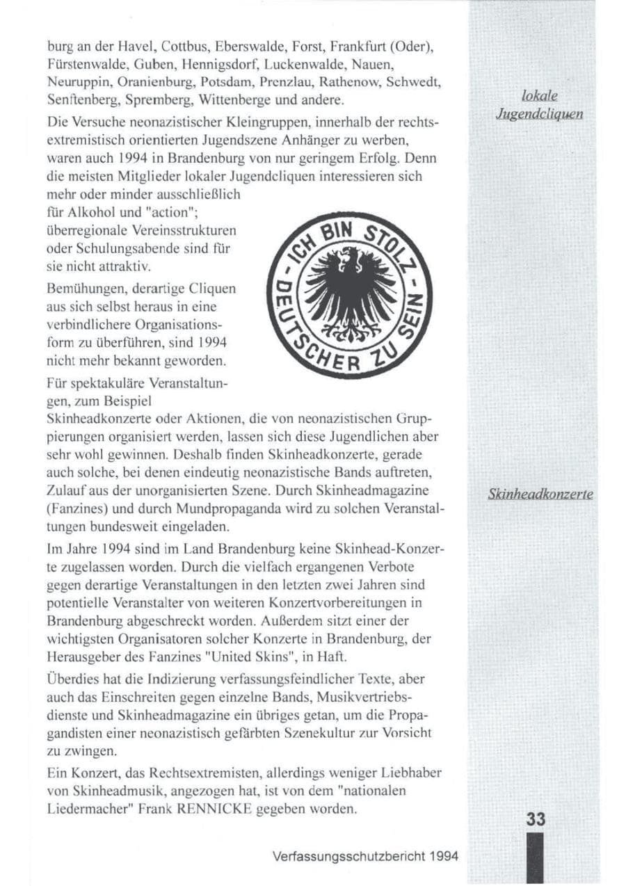 Seite 34 des Verfassungsschutzbericht 1994 Brandenburg
