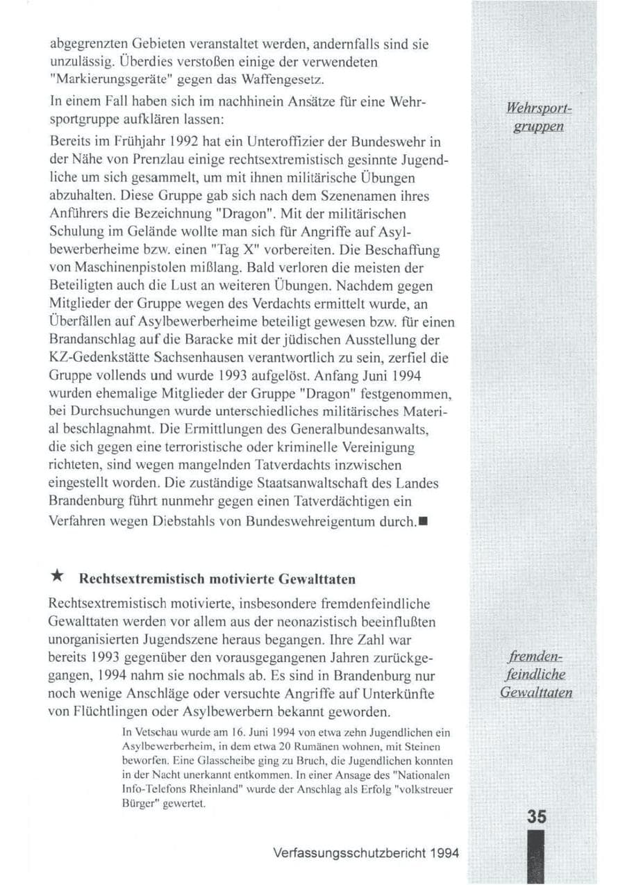 Seite 36 des Verfassungsschutzbericht 1994 Brandenburg
