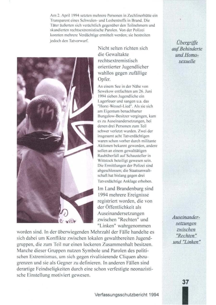 Seite 38 des Verfassungsschutzbericht 1994 Brandenburg