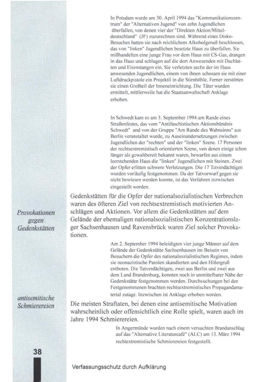 Seite 39 des Verfassungsschutzbericht 1994 Brandenburg