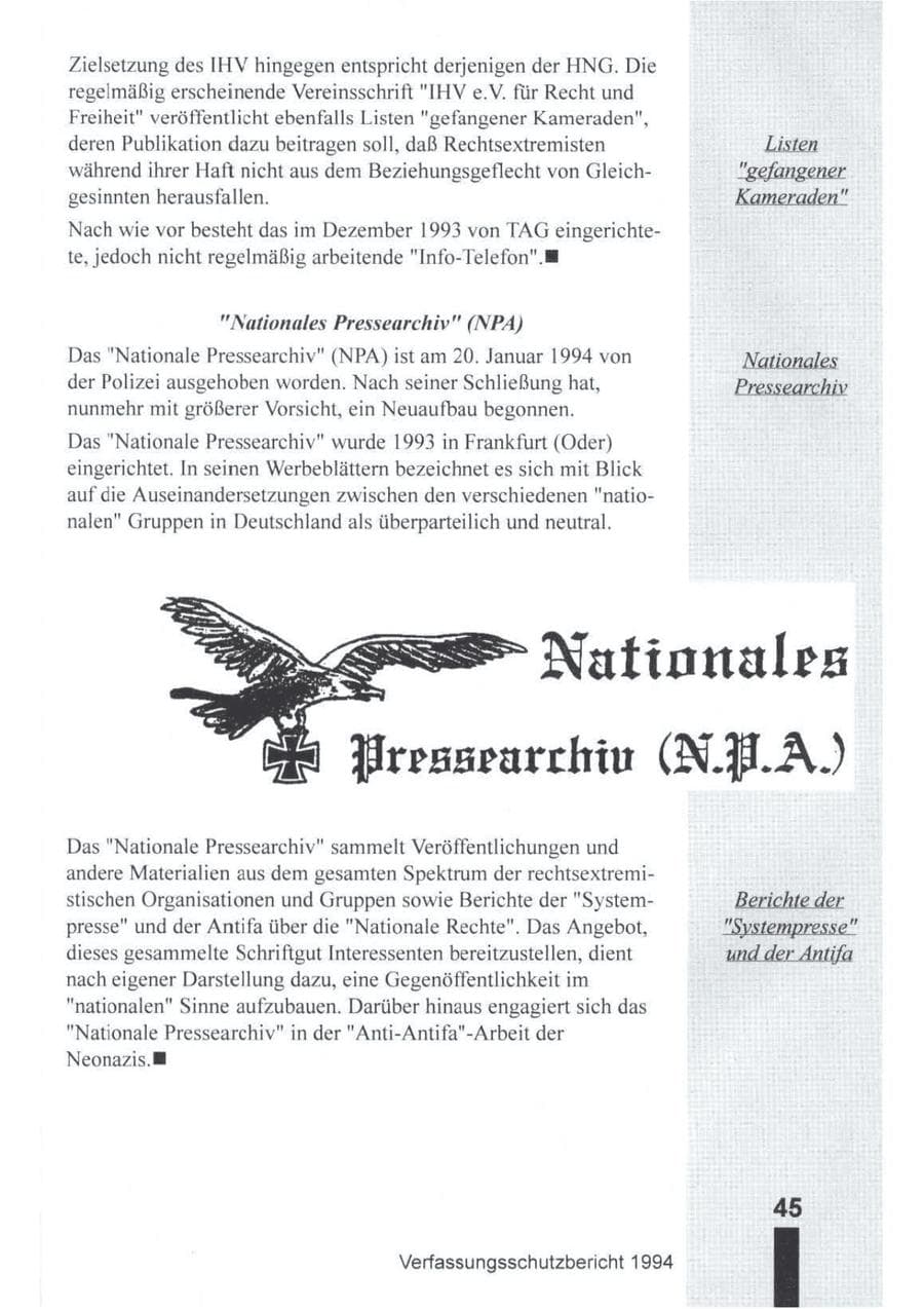 Seite 46 des Verfassungsschutzbericht 1994 Brandenburg