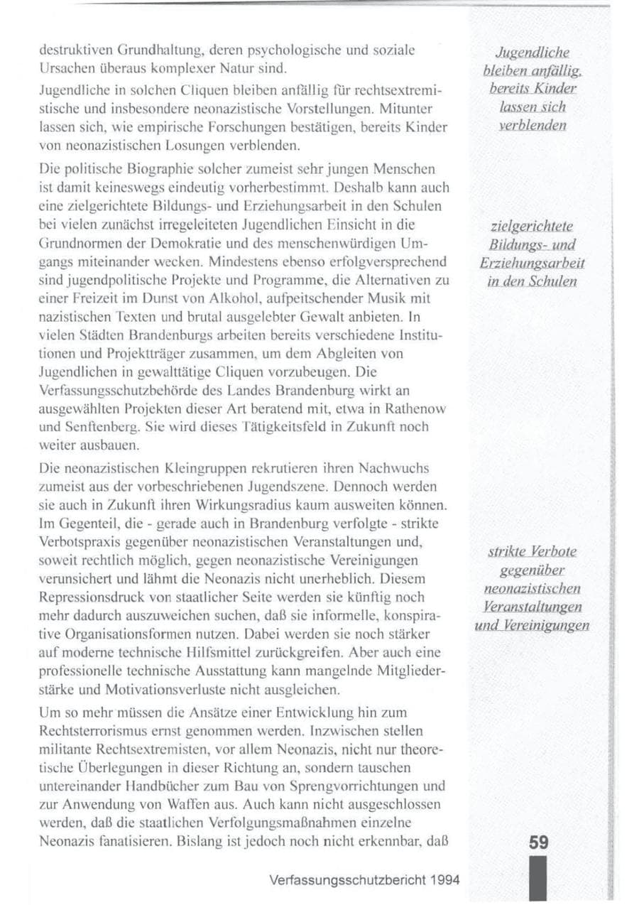Seite 60 des Verfassungsschutzbericht 1994 Brandenburg