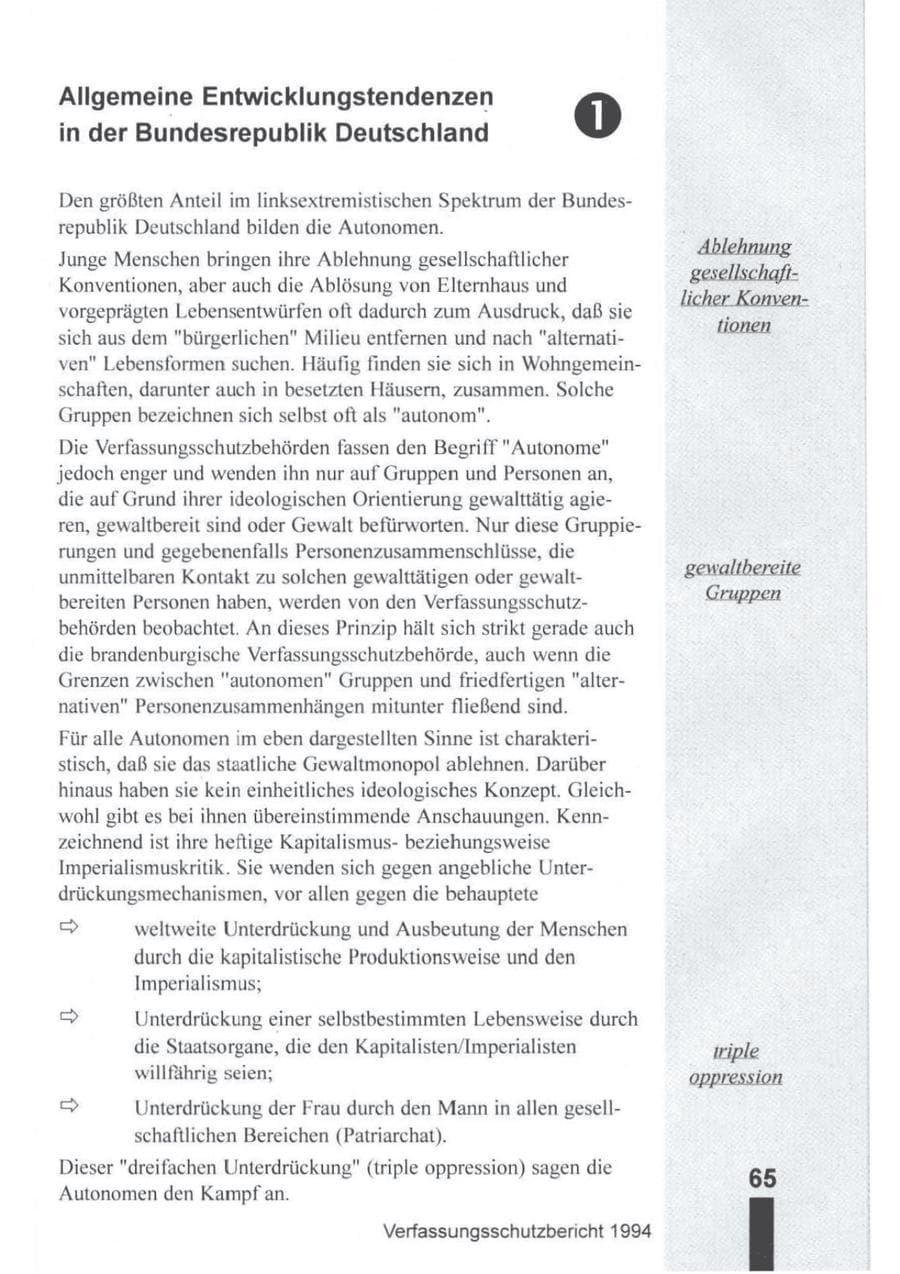 Seite 66 des Verfassungsschutzbericht 1994 Brandenburg