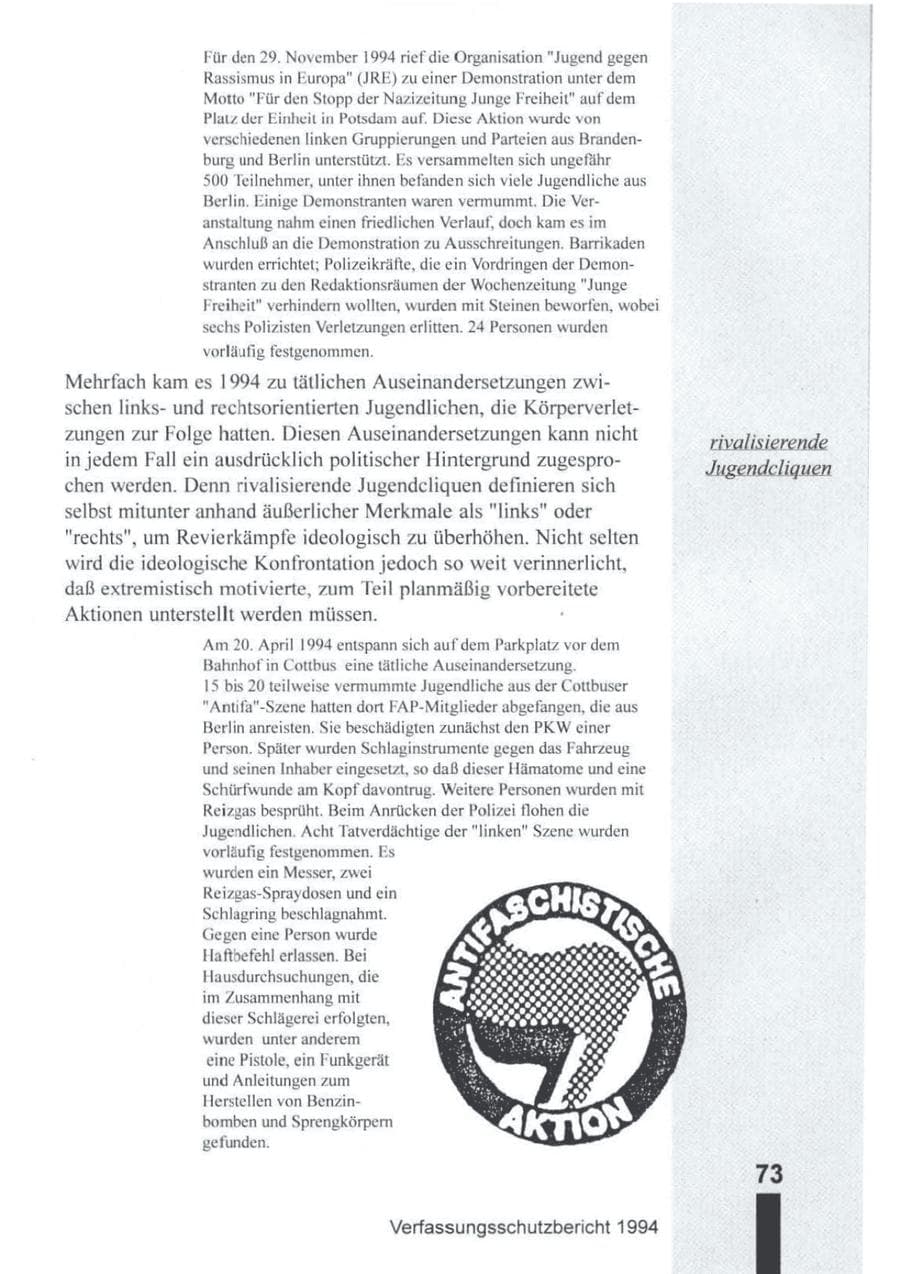 Seite 74 des Verfassungsschutzbericht 1994 Brandenburg